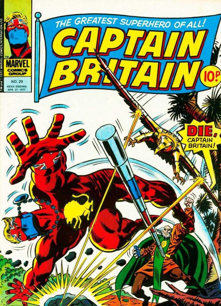 The published cover of Captain Britain #29, with thanks to Lew Stringer