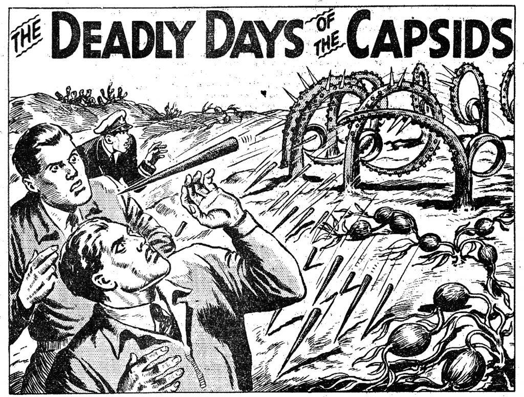 An illustration for the continuing text story "The Deadly Days of the Capsids" from Rover 1584, cover dated 5th November 1955 © DC Thomson Media