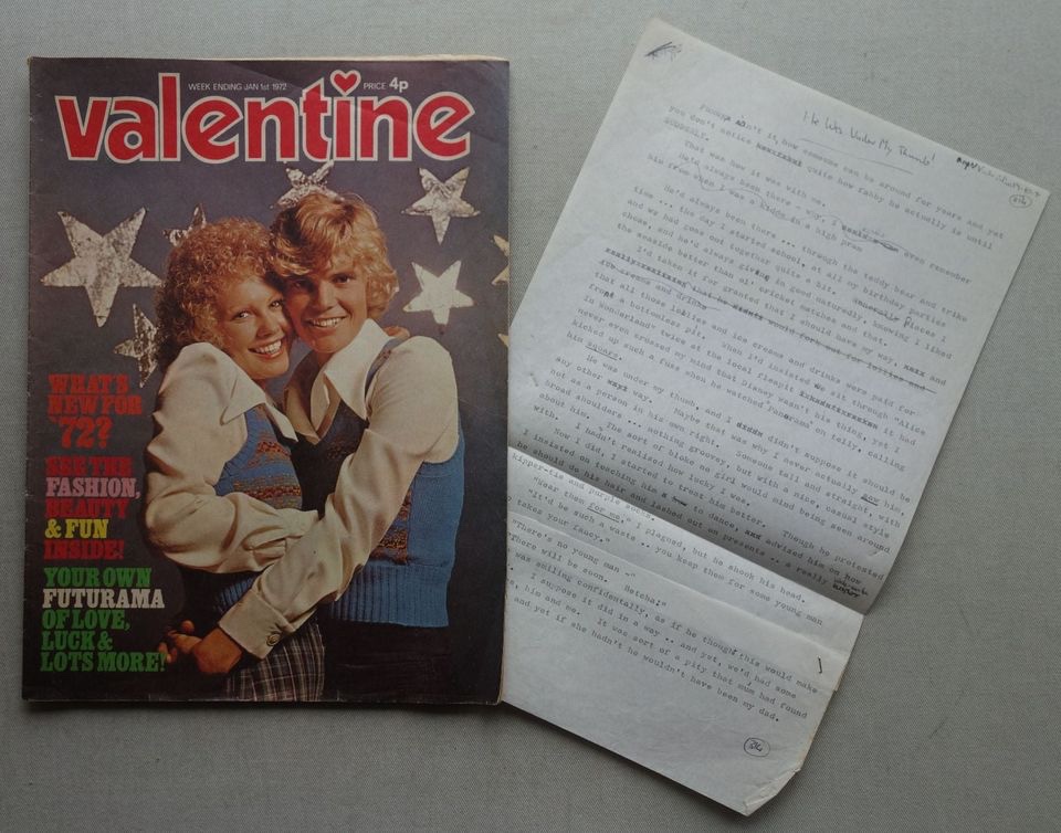 Valentine cover dated 1st January 1972, plus original script by Miss Valerie Harman of Northumberland, who passed away in August 2018