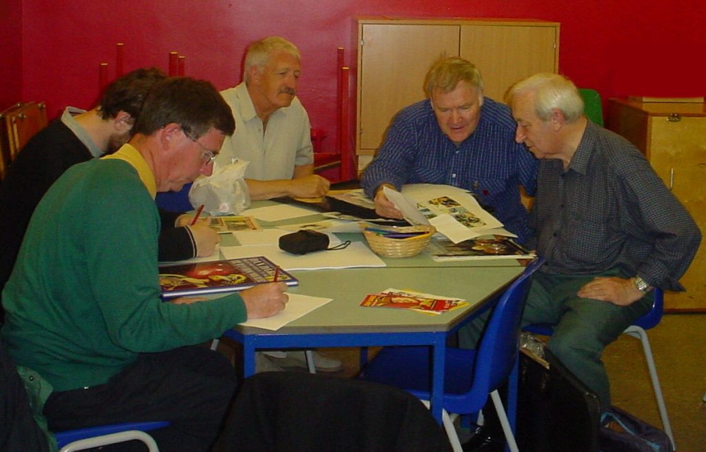 Don Harley (right) alongside Spaceship Away founding editor Rod Barzilay, at an Art Day in 2002 at Bristol's Central Museum and Art Gallery. Photo: David Britton