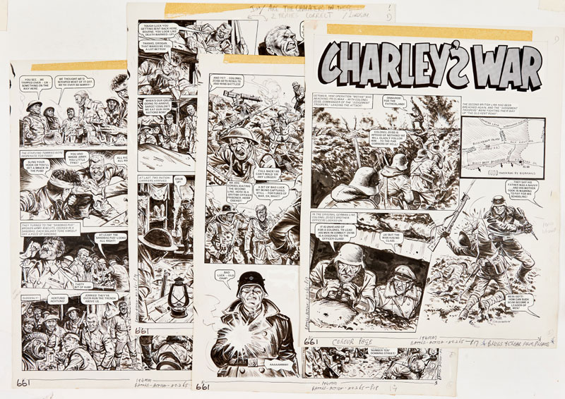 Charley's War: 4 original artworks by Joe Colquhoun (signed to the title page) from Battle-Action 265 (1979) pages 17-20