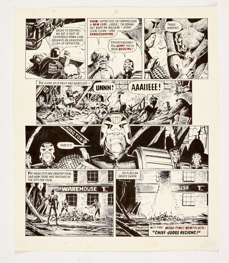 Judge Dredd original artwork (1984) by John Higgins for 2000 AD Prog 456, 1984
