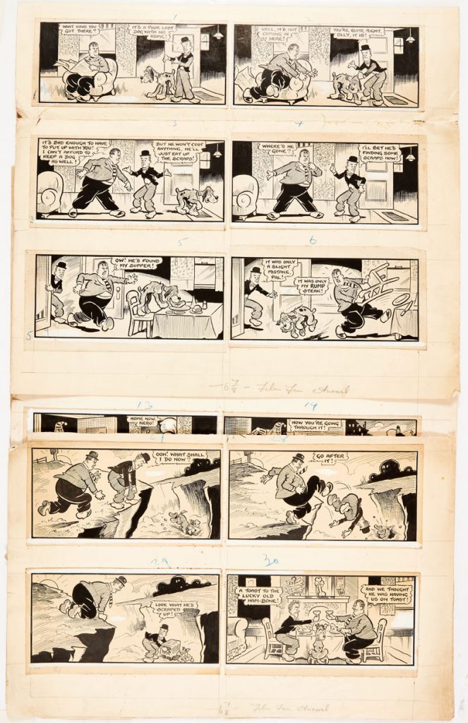 Laurel and Hardy 30 panel original artwork by George Wakefield for The Film Fun Annual 1938's complete 4 page story.