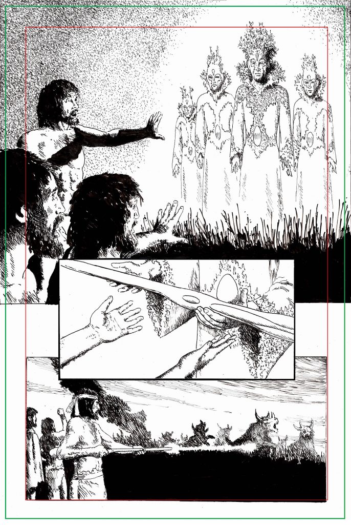 John’s template for the Cutaway Comics Omega project, and an early page from #1