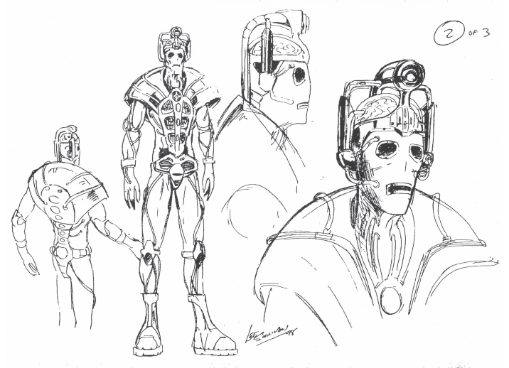 Concept designs for Cybermen by Lee Sullivan. Mixing  hi-tech, exposed brains and cloth mask as per the original  Hartnell era designs.