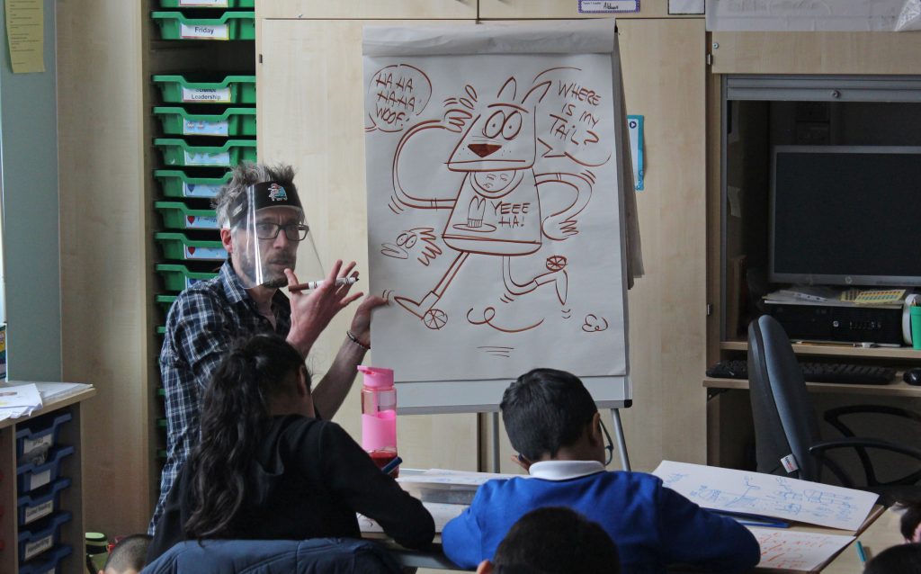 Marc Jackson at Abraham Moss Community School for the Comic Art Europe Comics Literacy project. Photo: Chay Edwards