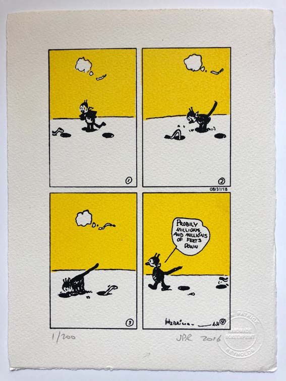 Krazy Kat – looking for a worm. The artist, George Harriman, was one of the most influential cartoonists of the early 20th century. Check him out. No1. (26x19cms)