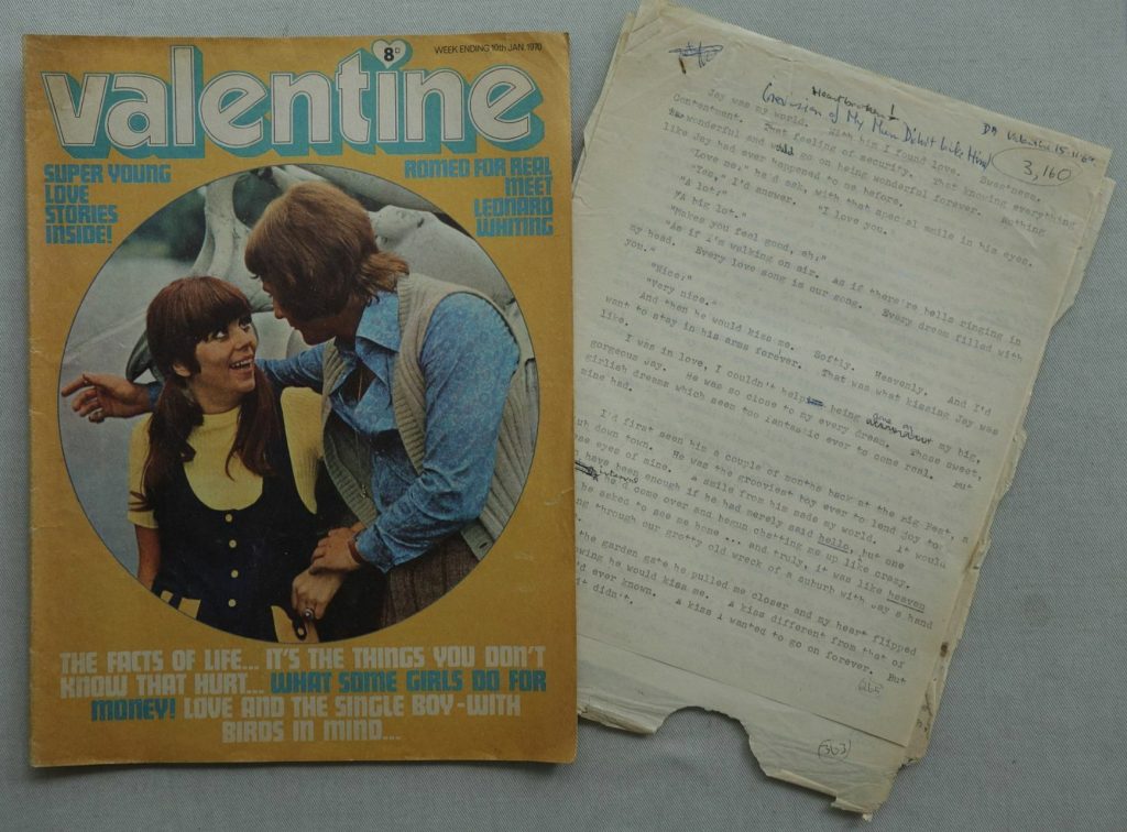 Valentine magazine, cover dated 10th January 1970, complete with a script for one of its strips, written by Valerie Harman