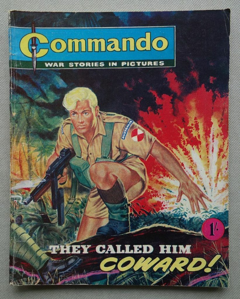 Commando No. 2, "They Called Him Coward", published in 1962. Cover by Ken Barr. Story by Eric Castle, with art by Armando Bonato