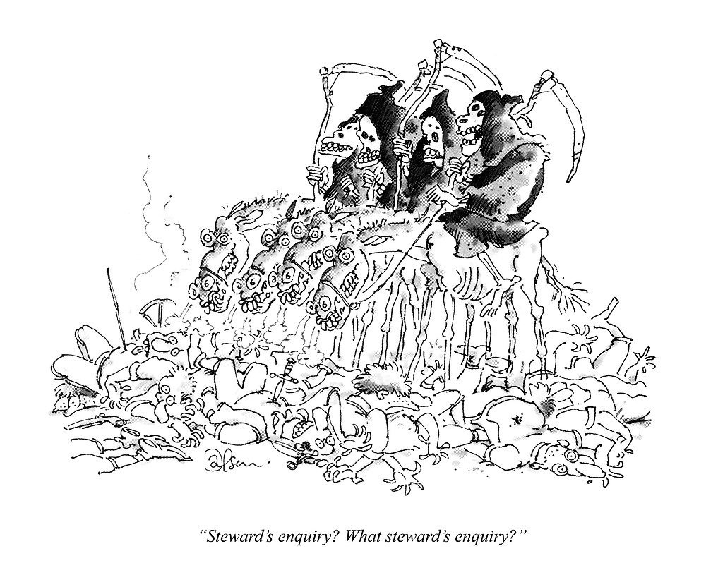 Four Horsemen - Steward's Enquiry - a cartoon for Punch by Ian Jackson
