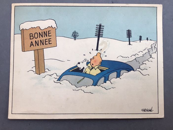 Tintin and Snowy Stuck in Car in the Snow - (1942)