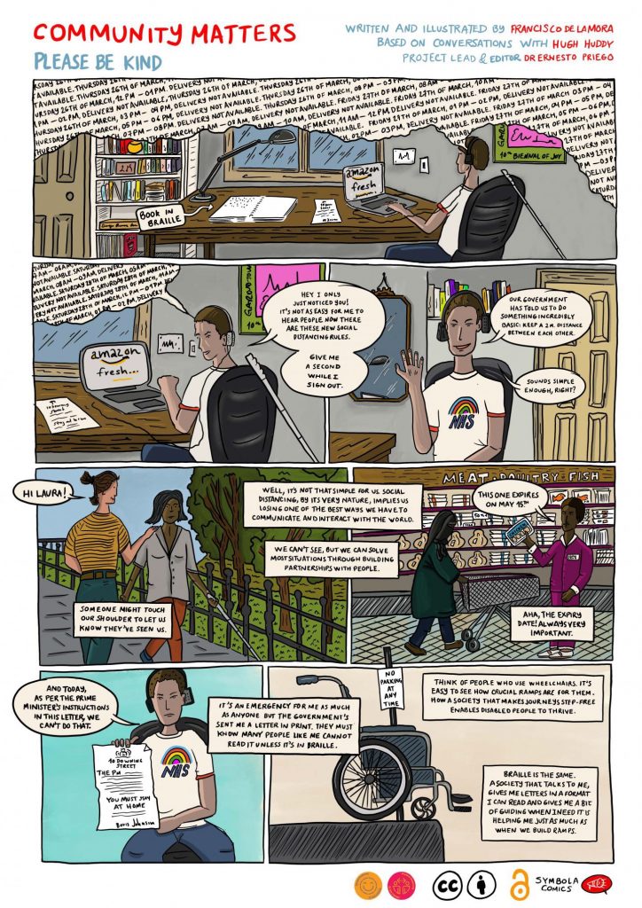 City, University of London's Dr Ernesto Priego collaborates with blind illustrator in response to COVID-19 accessibility appeal. Created by Dr Ernesto Priego, Francisco de la Mora and Hugh Huddy