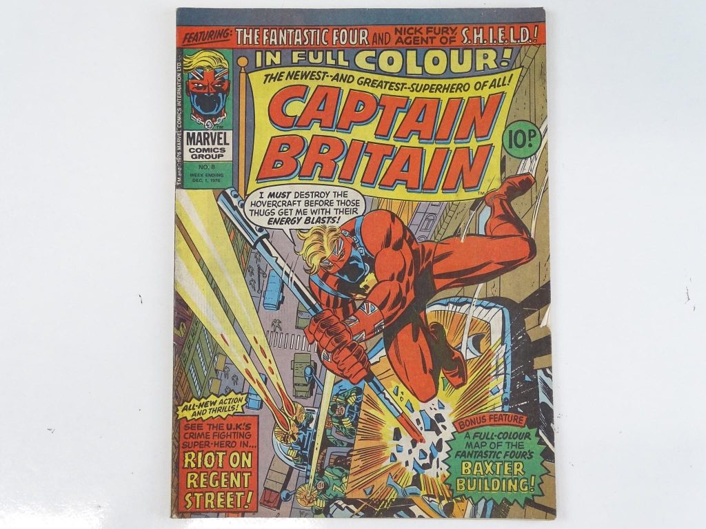 Captain Britain #8 - (1976), featuring the First appearance of Elisabeth "Betsy" Braddock, who later becomes Psylocke. Cover by  Herb Trimpe with Trimpe and Fred Kida interior art