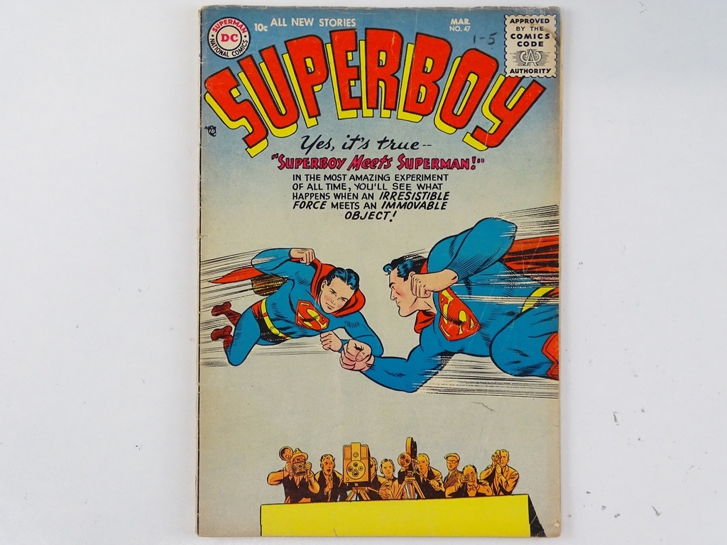 Superboy #47 - (1956 - DC). features a Superman appearance and a full-page ad for Showcase #1. Curt Swan story and interior art