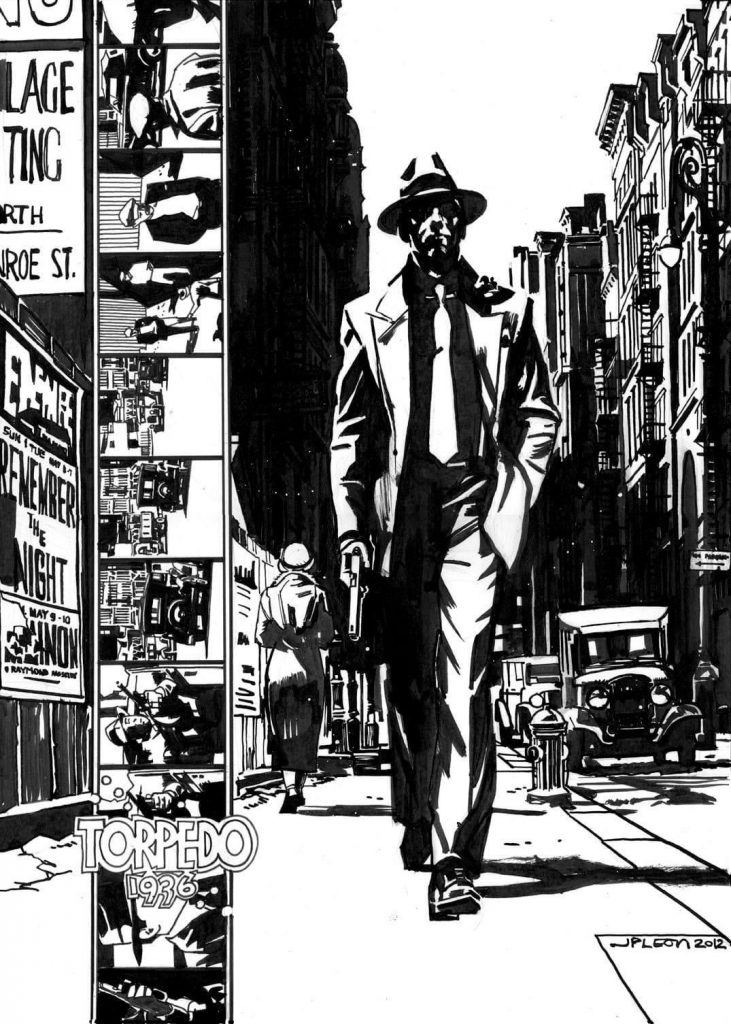 John Paul Leon’s  fantastic tribute to Jordi Bernet (and Alex Toth's) Torpedo. “In my eyes John Paul was right up there with both of those comic giants,” says David Roach