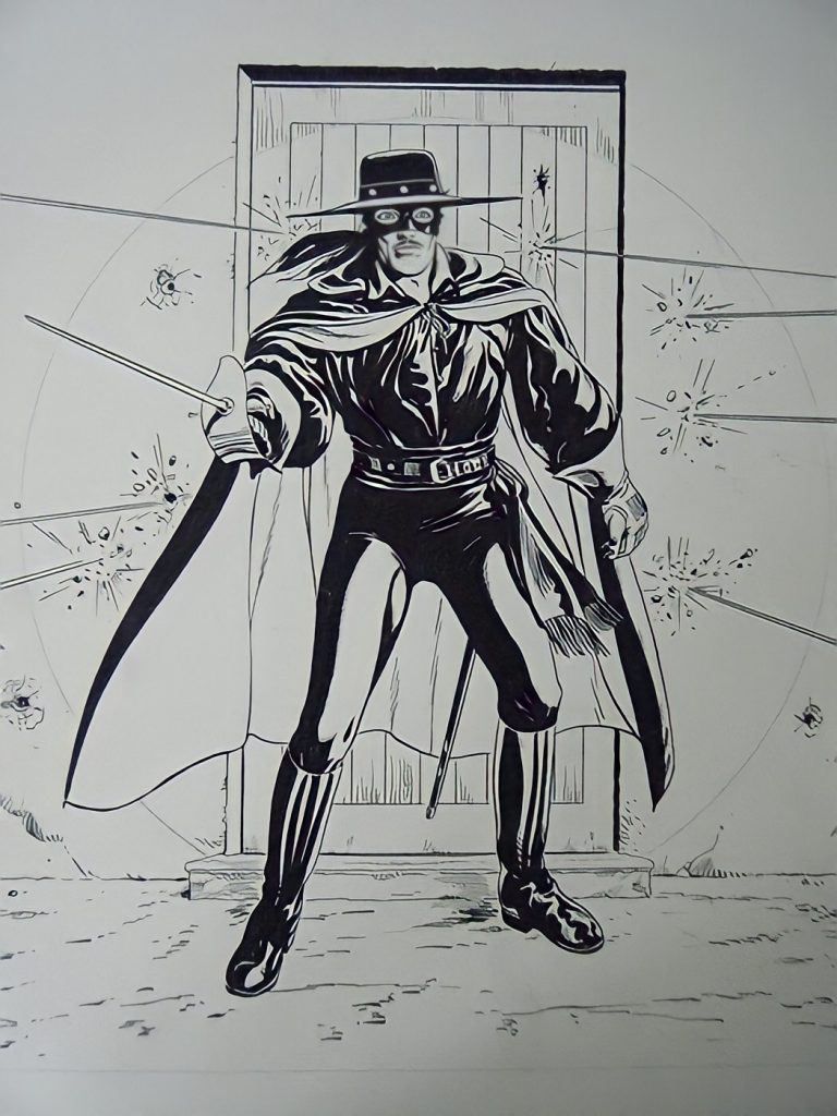 Zorro, fending off bullets, by Mario Capaldi