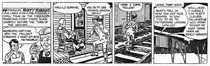 Tom Sawyer drew this strip adventure, “Rusty Robbins”, for his high school paper, aged just 15