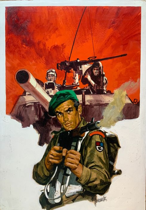World War Two original painting - cover - by Fernando Fernández (1970s)