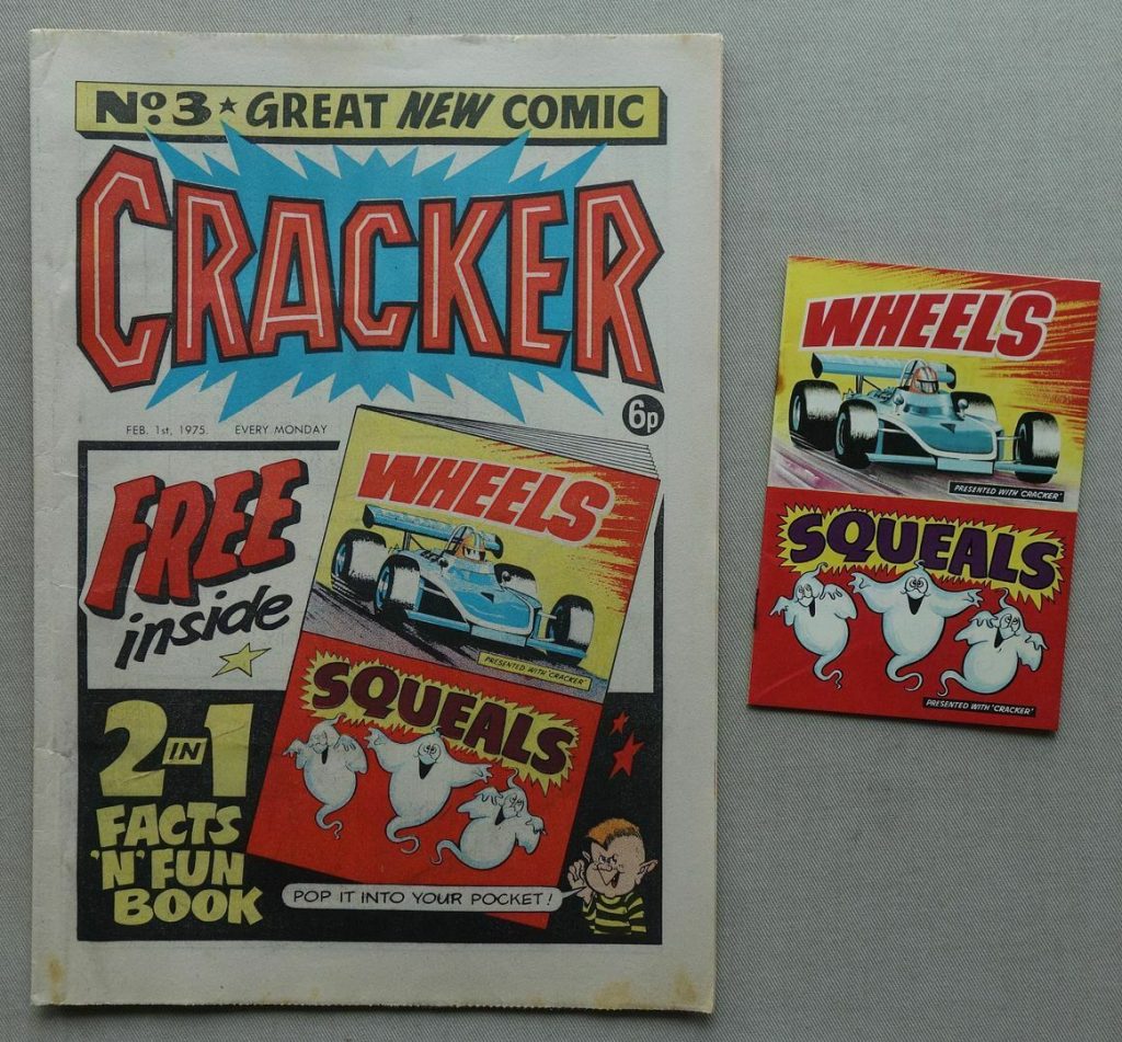 Cracker No. 3, cover dated 1st February 1975 with free "Two in One" Facts-n-Fun-Book, comprising "Wheels" and "Squeals"