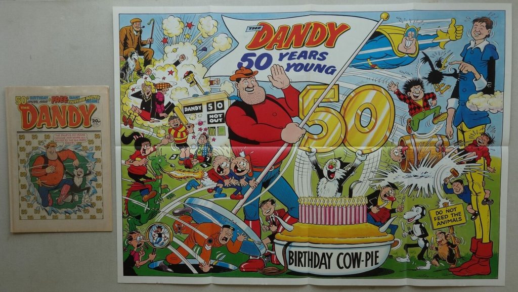 Dandy No. 2402, cover dated 5th December 1987, with free, giant 50th Birthday Poster