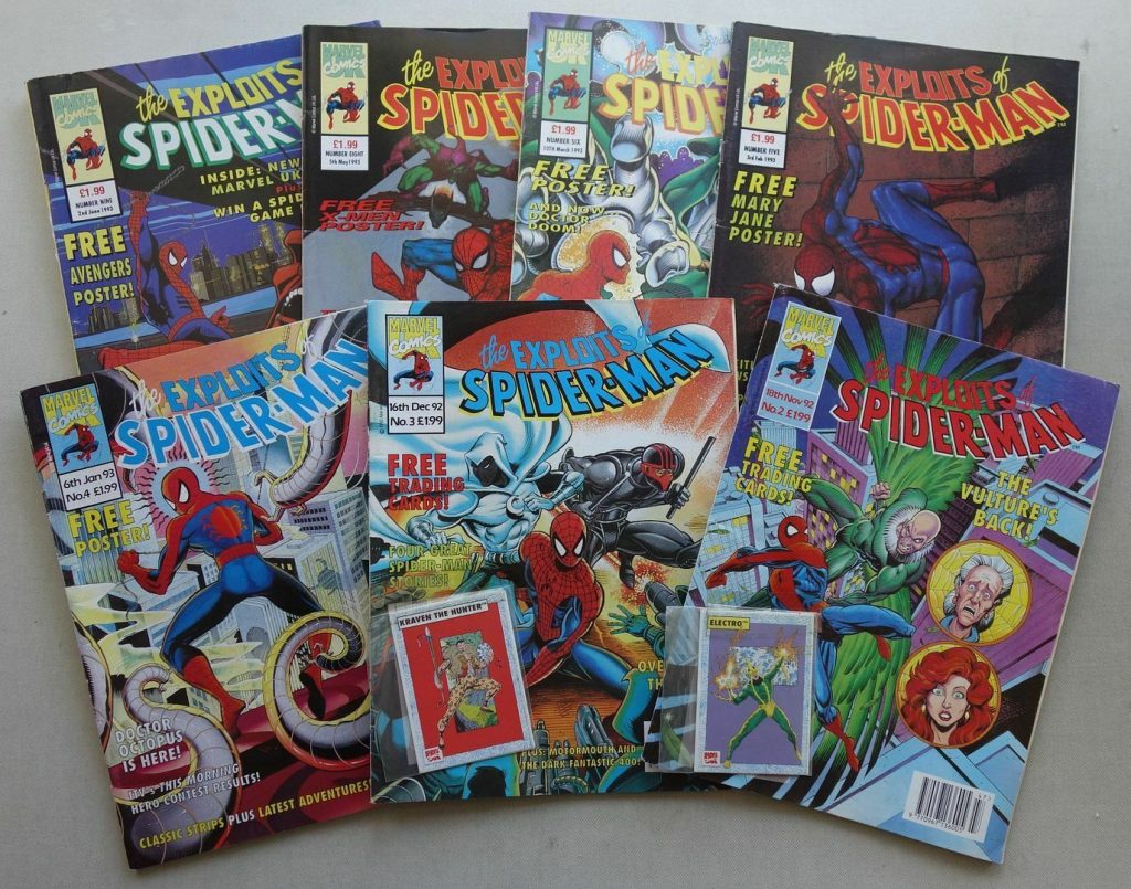 Marvel UK's The Exploits of Spiderman comic #2-9 (1992-93) - all with free gifts