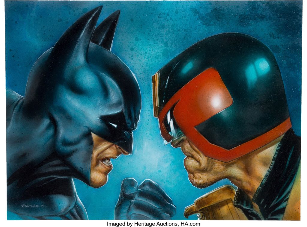 Greg Staples - Batman vs. Judge Dredd Painting Original Art (c. 2006)