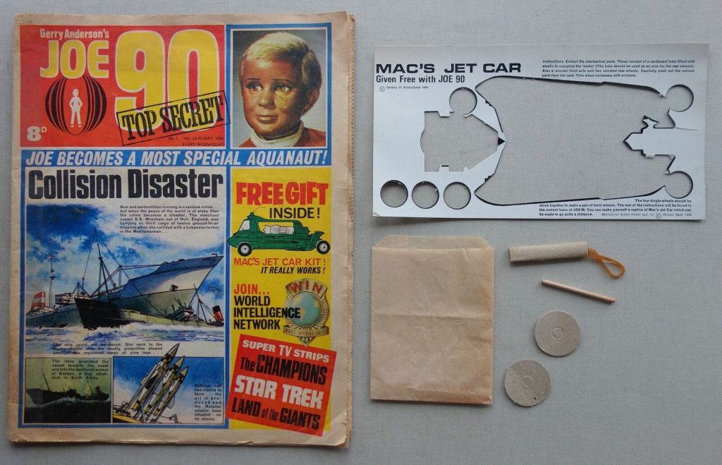 Joe 90 No. 1, cover dated 18th January 1969, with part of its free gift - Mac's jet car