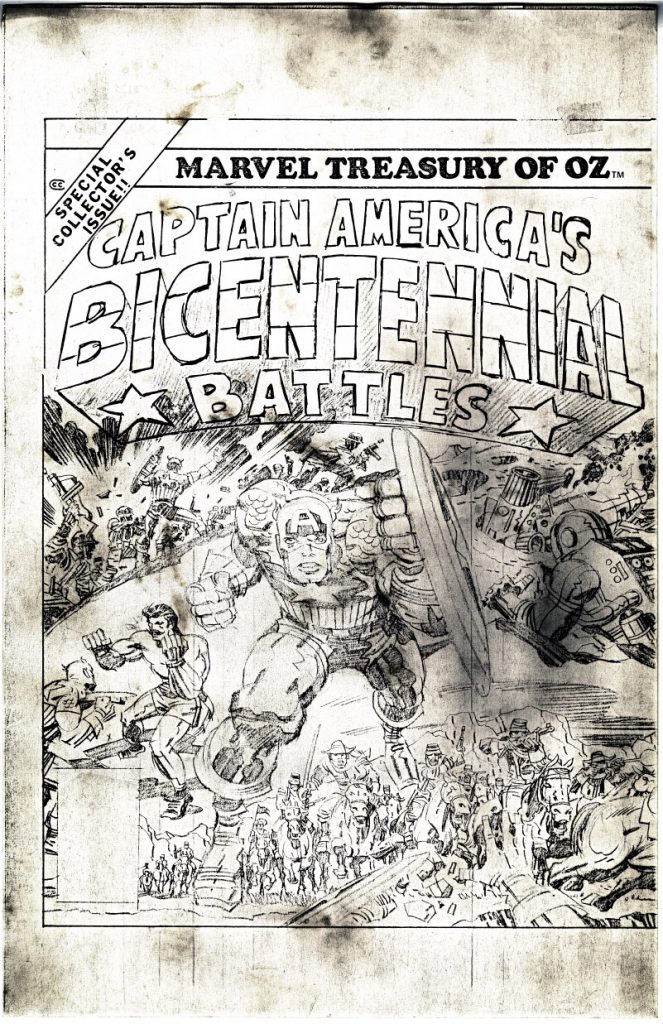 Jack Kirby’s original art for the cover of Captain America's Bicentennial Battles