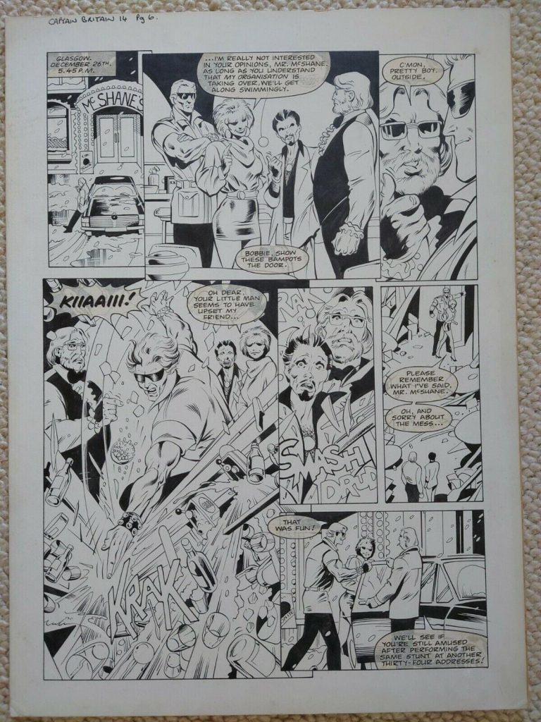 A page from the Captain Britain story “Should Auld Acquaintance” written and drawn by Alan Davis, inked by Mark Farmer and lettered by Annie Halfacree (Annie Parkhouse)