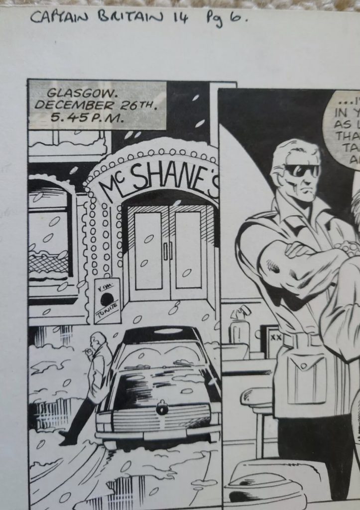 John McShane and Bob Napier of Glasgow’s AKA Comics cameo in the Captain Britain story “Should Auld Acquaintance” - Sample Panel