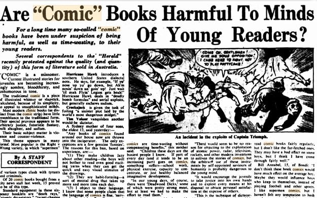 In 1948,  a Sydney mother said "Any comics found around our house now are thrown into the incinerator". Cutting via Phil Hore
