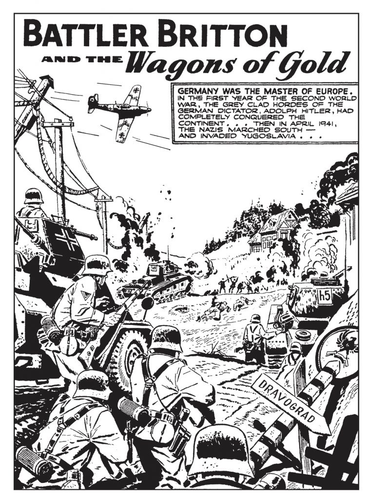 A page from the Battler Britton story, “Wagons of Gold”, art by Hugo Pratt