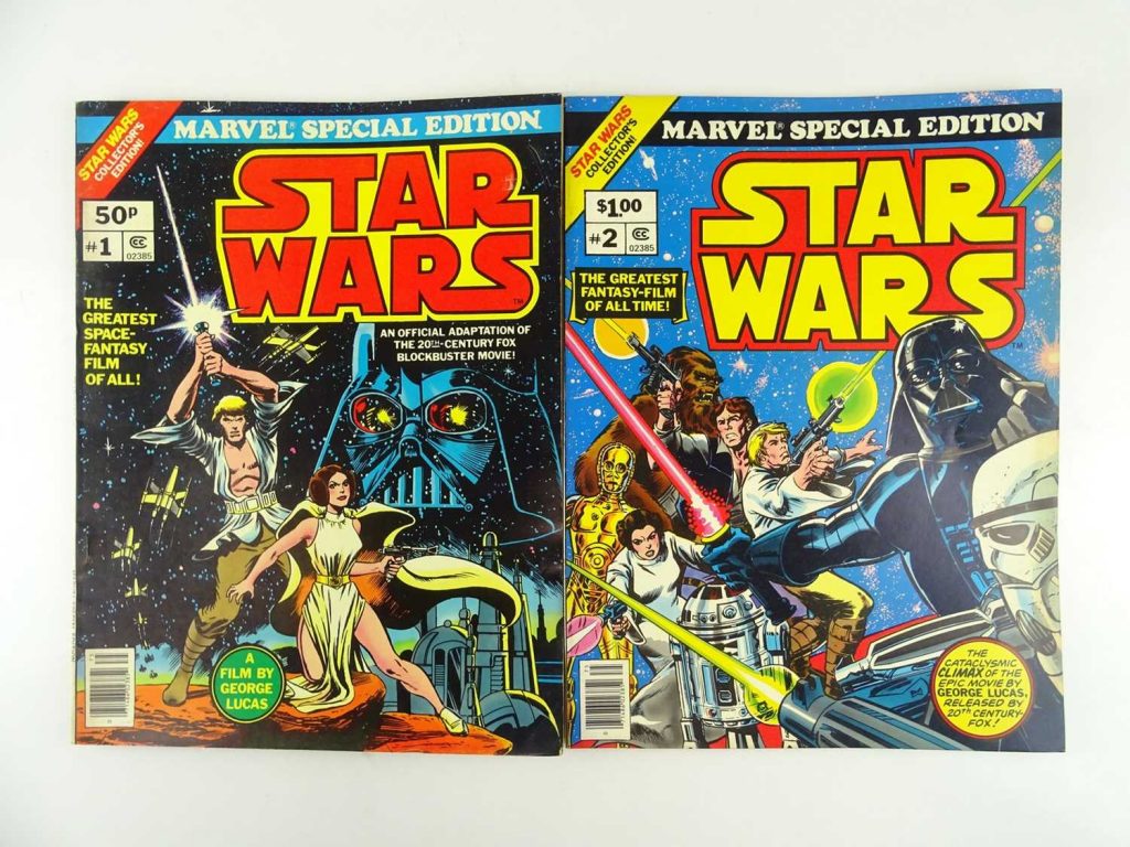 STAR WARS: MARVEL TREASURY EDITIONS # 1 & 2 (2 in Lot) - (1977 - MARVEL - US Price & UK Price Variant) - Full colour large format special Treasury Editions presenting the comic book adaption of George Lucas' blockbuster sci-fi movie "Star Wars"