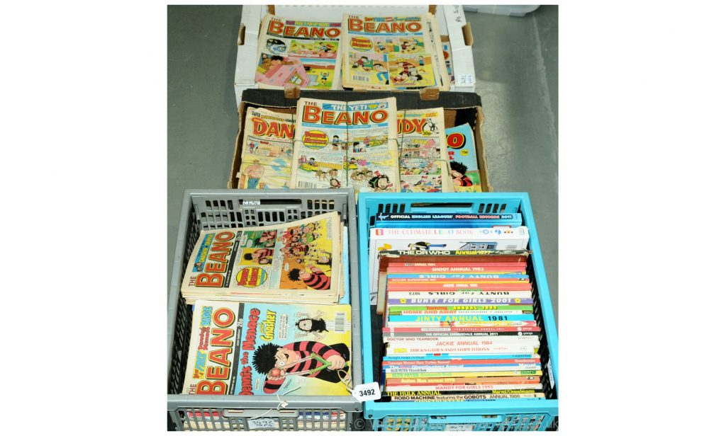 Vectis regularly offers large bundles of comics like these 1980s Beanos and more, both British and Amercan, with gems to be had in job lots. Image: Vectis