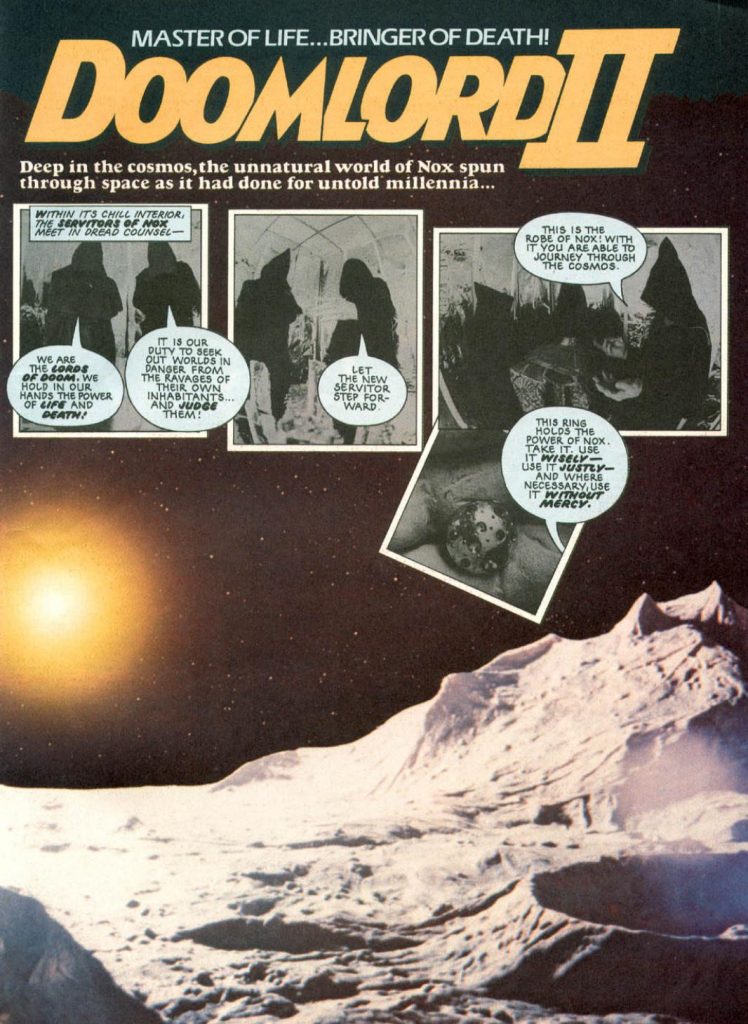 The opening page of the second "Doomlord" story to feature in Eagle, in Issue 21, cover dated 14th August 1982. The impressive alien landscape was created by Julian Baum