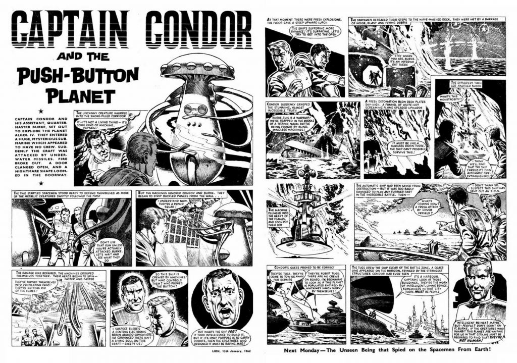 An episode of the Captain Condor story "The Push Button Planet", form Lion, cover dated 13th January 1962