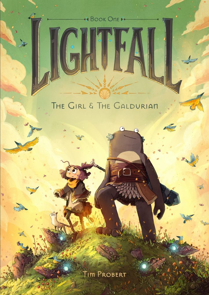 In addition to his Dungeons & dragons work, Tim is writing and illustrating a graphic novel series, Lightfall  for HarperAlley. It features the characters Bea and Cad, unlikely friends in an adventure that's a bit over their heads and takes place in Irpa, a land without a sun