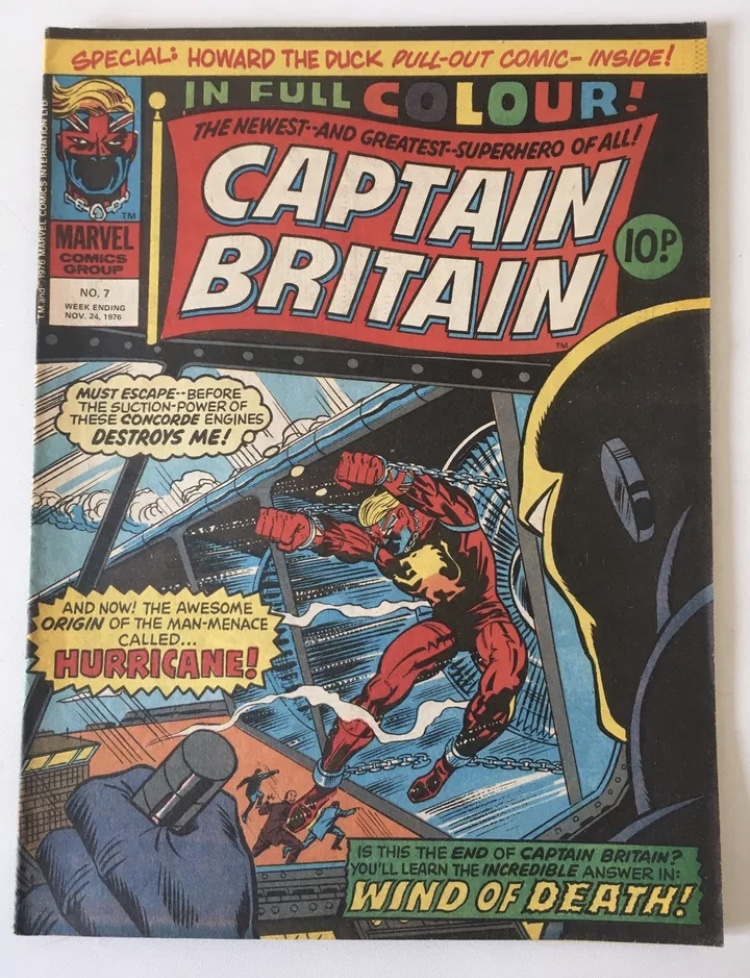 Captain Britain #7 saw Britain’s first “homegrown” Marvel hero battle Hurricane, a villain revived by John Freeman and Dave Taylor in Gene Dogs, a limited series published by Marvel UK in the 1990s