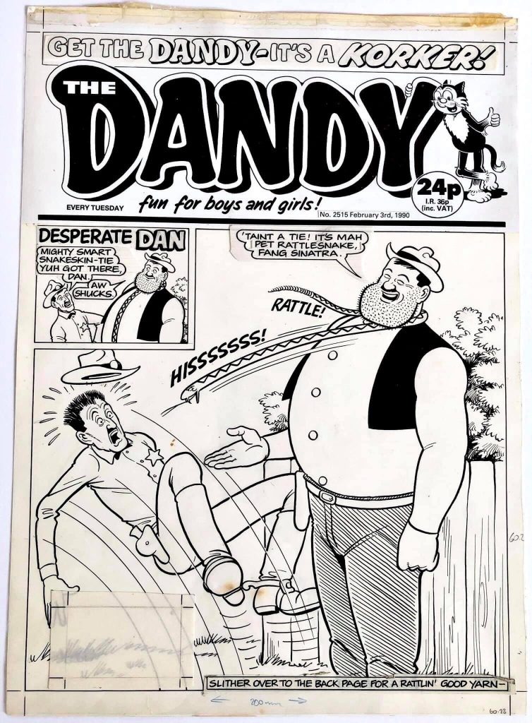 “Desperate Dan” original art by Ken Harrison, from a 1990 issue of The Dandy. With thanks to Glenn Dundeeart