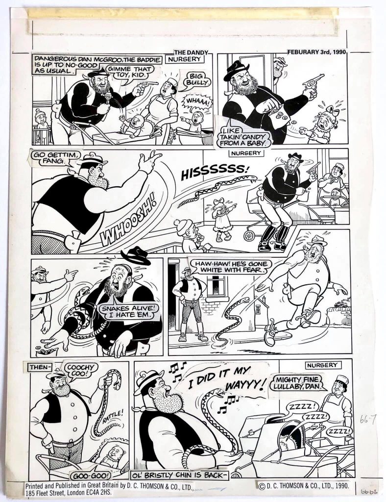“Desperate Dan” original art by Ken Harrison, from a 1990 issue of The Dandy. With thanks to Glenn Dundeeart