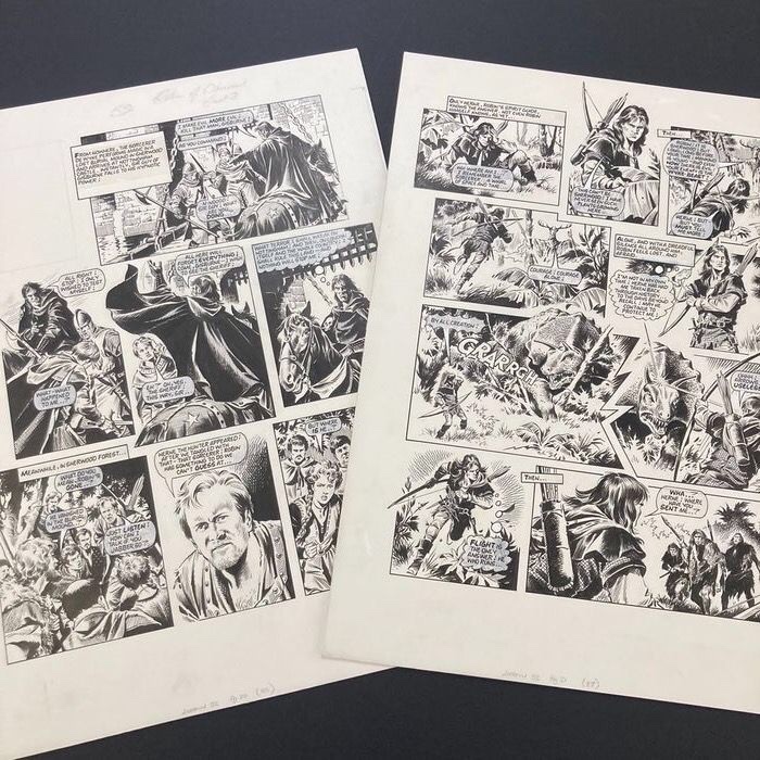 Two pages from the Robin of Sherwood Look-In strip, “Beasts from the Past”, with art by Mike Noble, published in 1986, up for auction on Catawiki