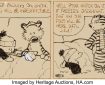 Bill Watterson Calvin and Hobbes Daily Comic Strip Original Art dated 12-30-87 (Universal Press Syndicate, 1987). Original art from this series is about as rare as a talking tiger, or a good Snow Fort! In Heritage Auctions' entire history, we have only sold nine dailies from this series. The comic strip series was only two years old when this specific daily was released, and it was already a fan-favorite of the funny pages! The strip had earned Watterson the Reuben Award from the National Cartoonists Society in 1986.