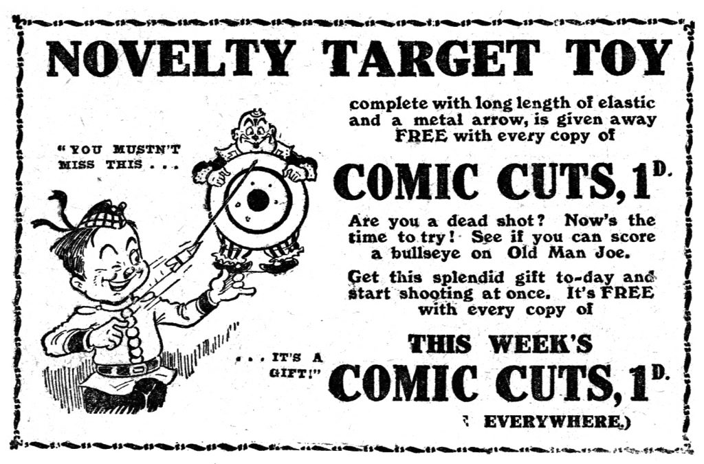 An advertisement for Comic Cuts promoting  a forthcoming "boots issue" with free gift, published in October 1926. Image: The Peter Hansen Collection