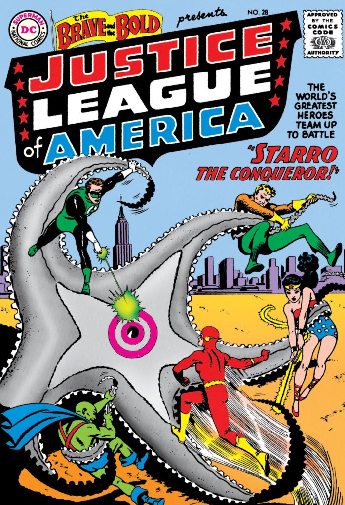 The first appearance of Starro in comics, in The Brave and the Bold Volume 1 #28 - Justice League of America #28 (1960) - cover by Mike Sekowsky, Murphy Anderson and Jack Adler