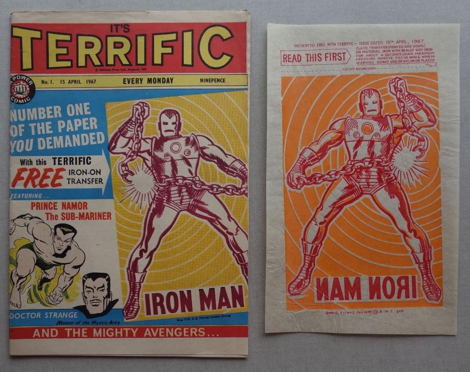 Terrific No. 1, cover dated 15th April 1967, with free "Iron-On Transfer" Iron Man gift