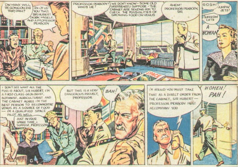 Professor Peabody’s first appearance in the Eagle comic, as she joins Dan Dare’s team (Vol. 1 No 5 1950)