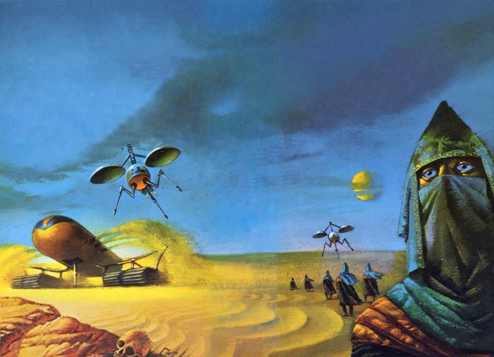 Bruce Pennington's cover for the New English Library release of Dune by Frank Herbert, published in 1972