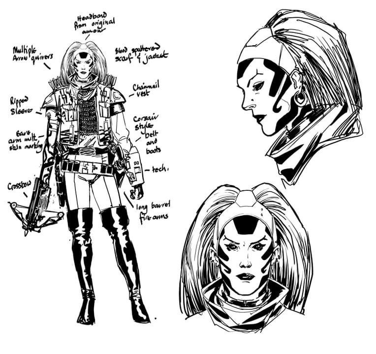 Barry Kitson's designs for main character Rayne in his one off story with Simon Furman - “Bring The Rayne”, which will be a fully painted strip
