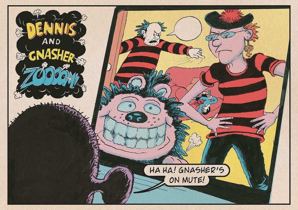 Dennis and Gnasher zoom by Nicola Lane, coloured by Dee Cunniffe