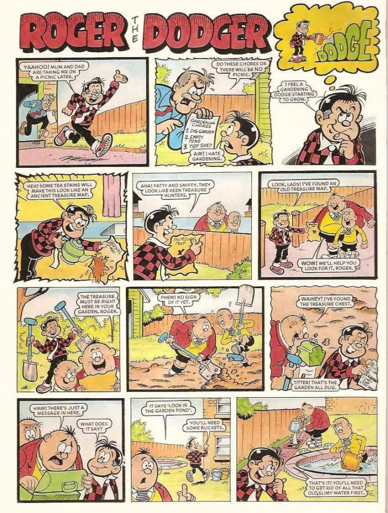 Nigel Parkinson’s first work for The Beano back in 1996, ghosting Robert Nixon on “Roger the Dodger”